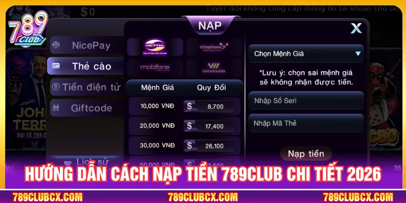 Cổng game cung cấp đầy đủ các kênh thanh toán hiện đại