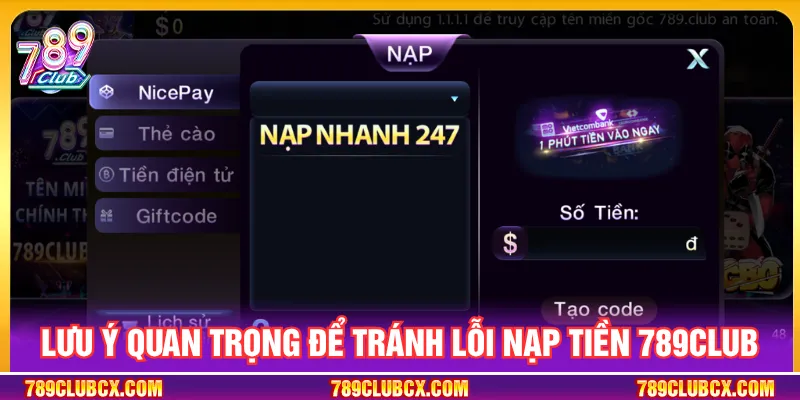 Người chơi gặp sự cố nạp tiền 789CLUB cần liên hệ sớm
