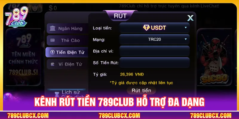 Rút tiền 789CLUB qua đa dạng kênh hỗ trợ tiện ích
